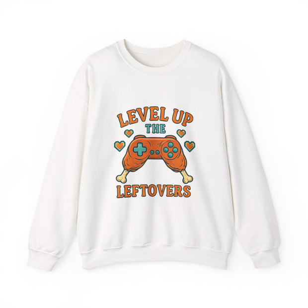 Funny Gamer Sweatshirt, Level Up Leftovers Crewneck, Gifts for Gamers, Casual Wear, Thanksgiving Sweatshirt, Cute Holiday Apparel