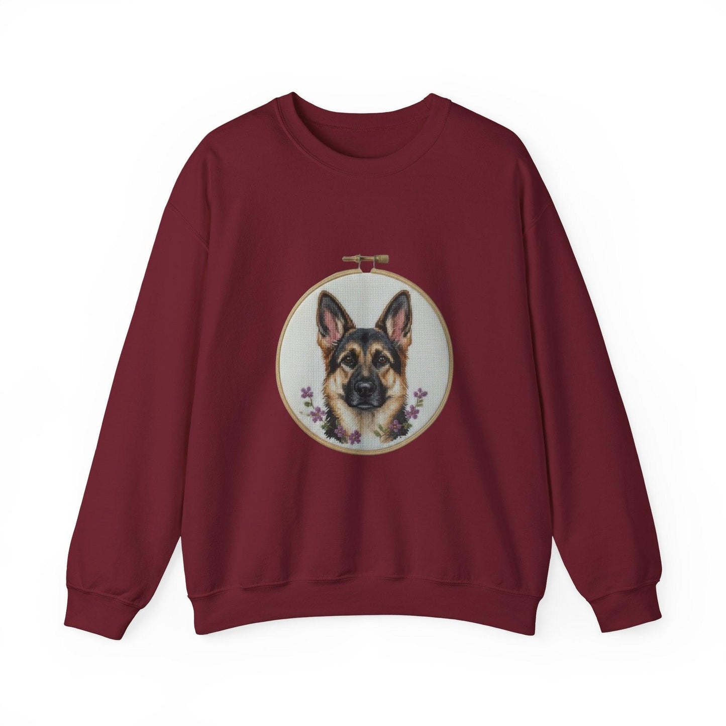 German Shepherd Portrait Embroidery Hoop Sweatshirt | Floral Dog Face