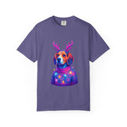 Neon Beagle in Reindeer Antlers T-Shirt | Christmas Dog Sweater Design