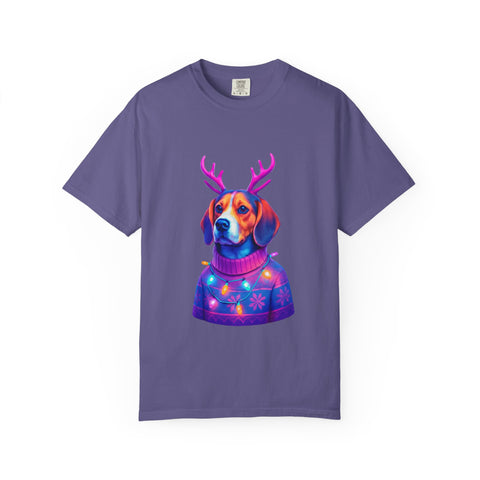 Neon Beagle in Reindeer Antlers T-Shirt | Christmas Dog Sweater Design