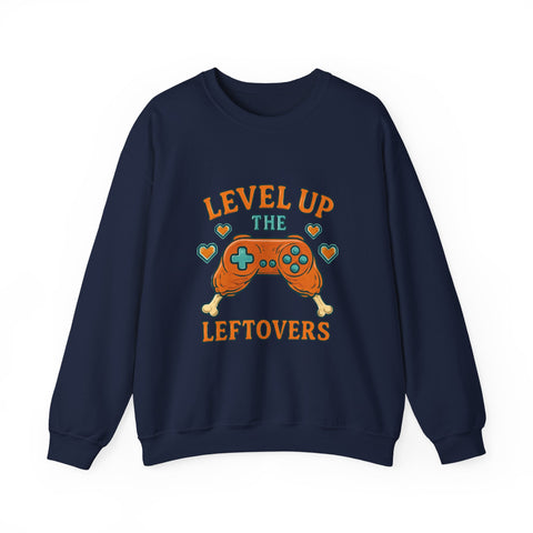 Funny Gamer Sweatshirt, Level Up Leftovers Crewneck, Gifts for Gamers, Casual Wear, Thanksgiving Sweatshirt, Cute Holiday Apparel