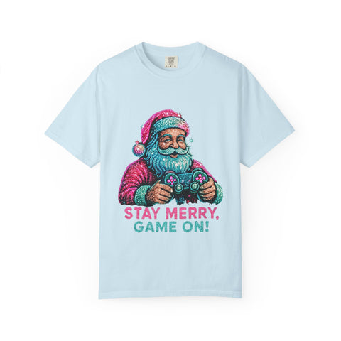 Stay Merry Game On Santa T-Shirt | Christmas Gaming Tee