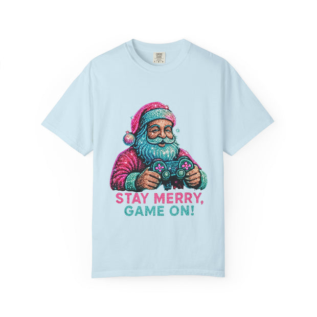 Stay Merry Game On Santa T-Shirt | Christmas Gaming Tee