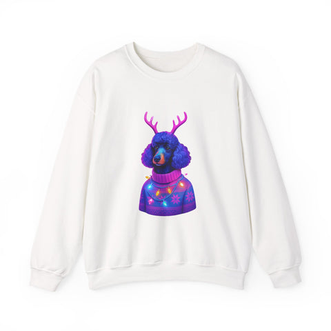 Neon Poodle with Antlers Sweatshirt | Colorful Holiday Sweater Illustration