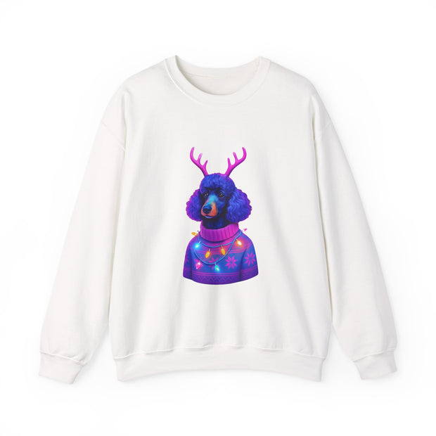 Neon Poodle with Antlers Sweatshirt | Colorful Holiday Sweater Illustration