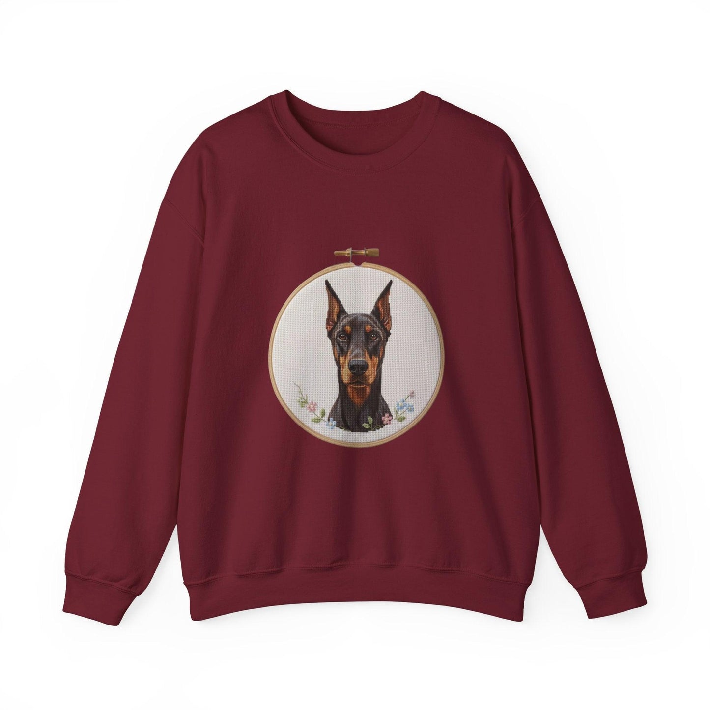 Doberman Portrait Embroidery Hoop Sweatshirt | Dog Face Crewneck