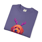 Golden Doodle in Reindeer Antler Sweater T-Shirt | Holiday Dog Portrait