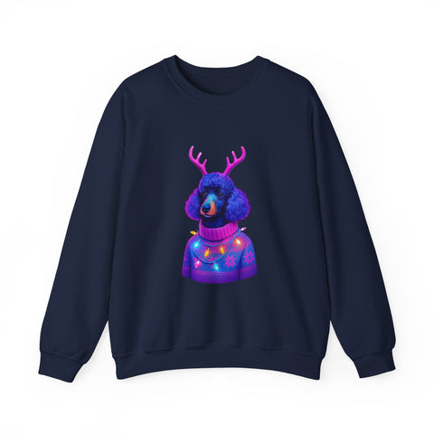 Neon Poodle with Antlers Sweatshirt | Colorful Holiday Sweater Illustration