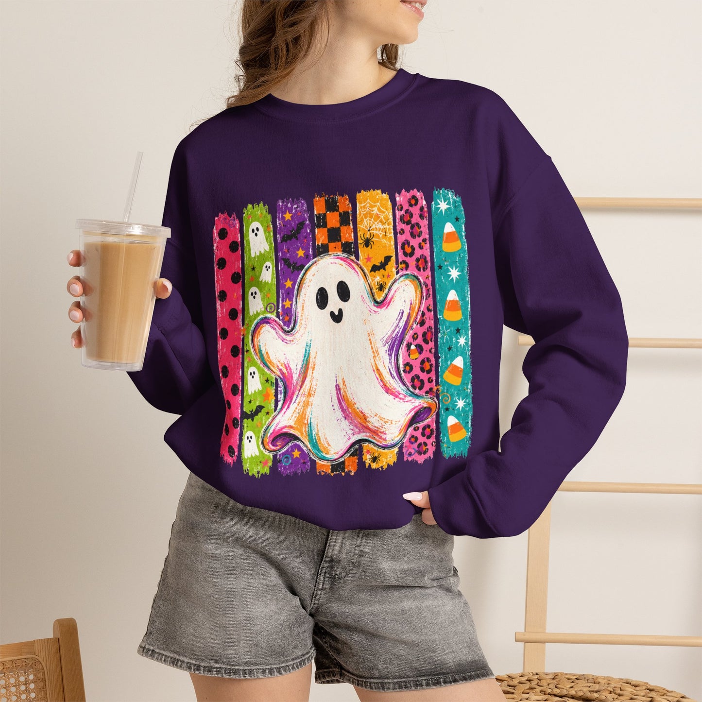 Rainbow Ghost Halloween Sweatshirt | Cute Ghost Graphic Crewneck