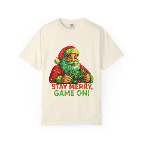 Stay Merry Game On Santa, T-Shirt | Christmas Gamer Holiday Tee