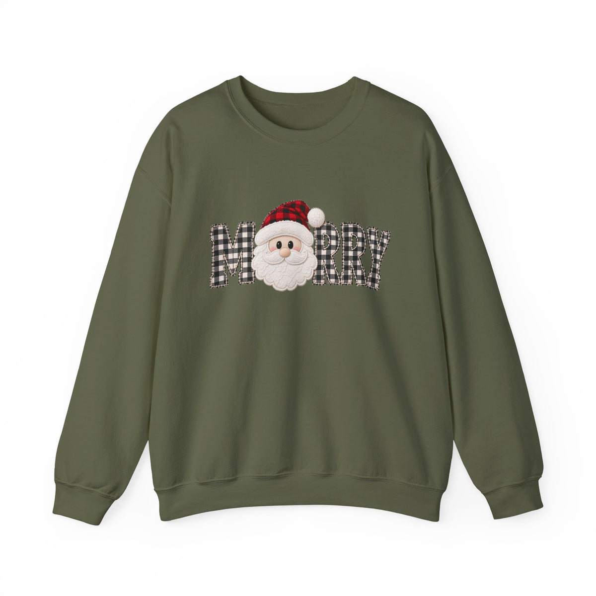 Merry Christmas Sweatshirt, Santa Christmas Crewneck, Plaid Holiday Sweater, Cute Santa Shirt, Cozy Christmas Gift for Her