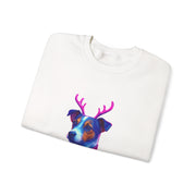 Neon Jack Russell in Reindeer Antlers Sweatshirt | Holiday Pet Portrait