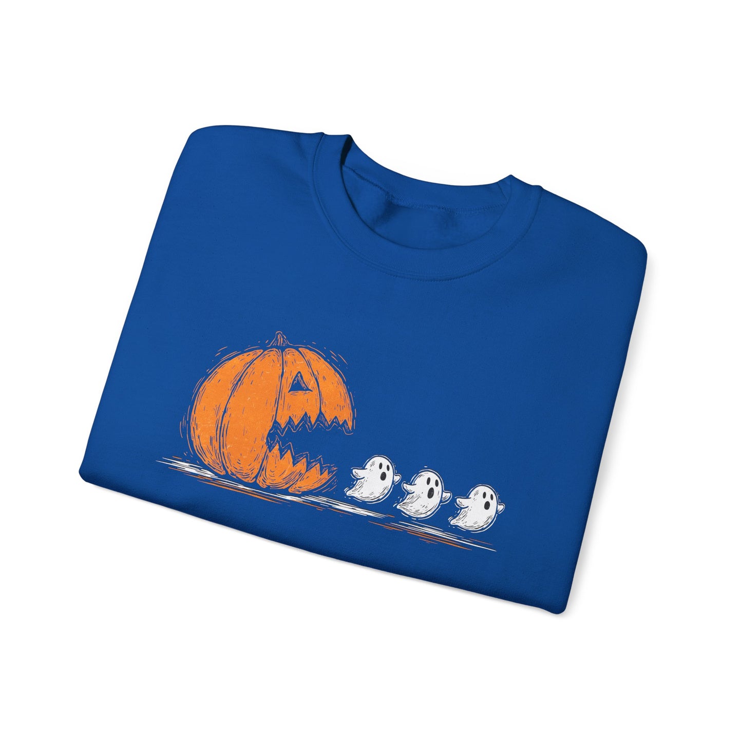 Pumpkin and Ghosts Crewneck Sweatshirt | Halloween Pumpkin Ghost Illustration