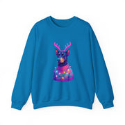Vibrant Doberman Antlers Sweatshirt, Quirky Animal Crewneck, Cozy Holiday Gift, Fun Winter Apparel, Casual Style Top