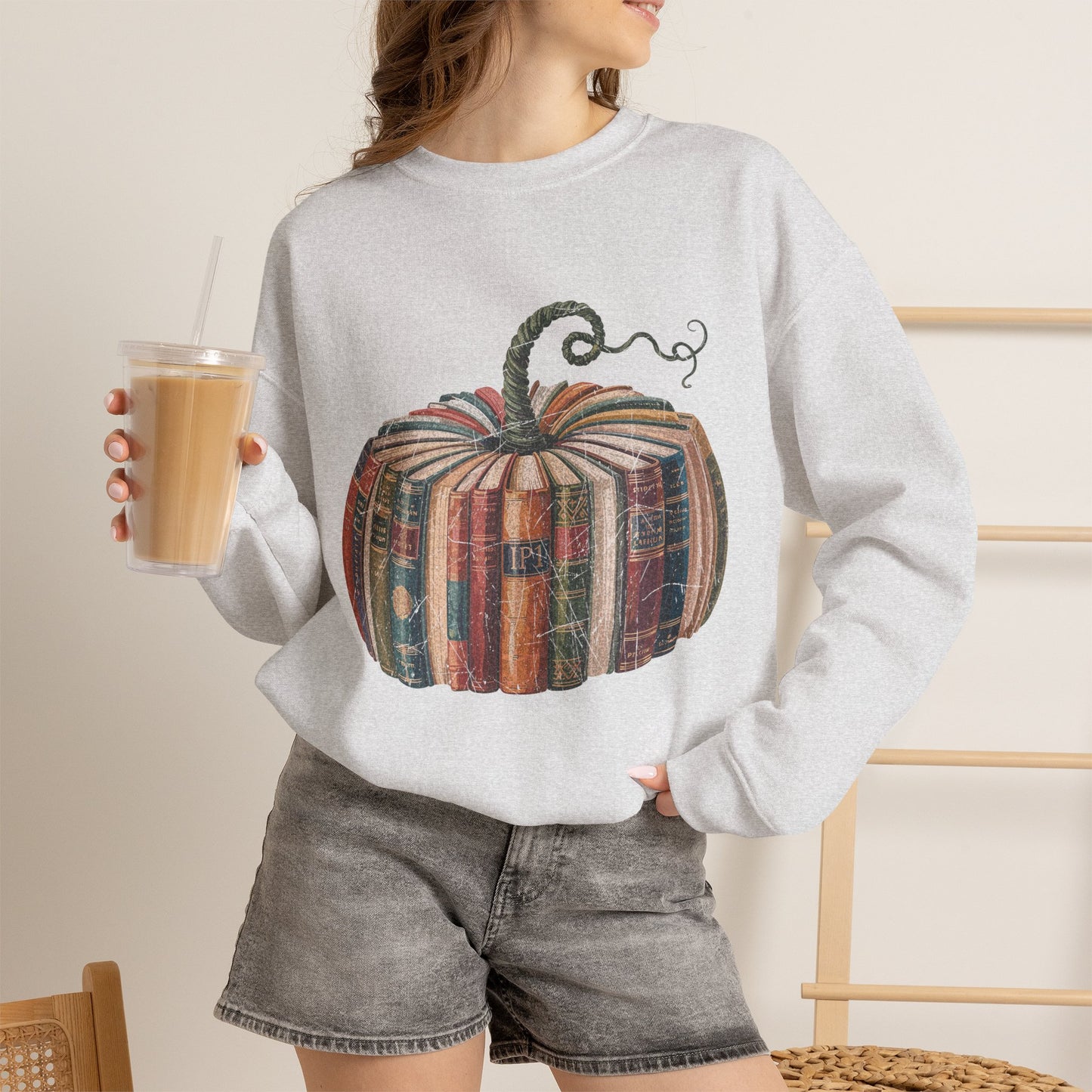 Patchwork Pumpkin Crewneck Sweatshirt | Fall Plaid Pumpkin Shirt