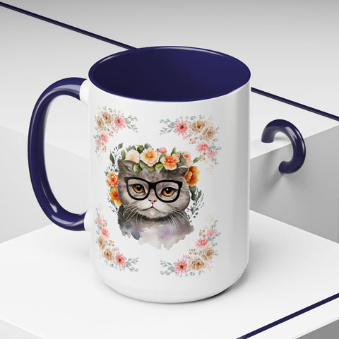 Geeky Goddess Gray Cat Accent Coffee Mug