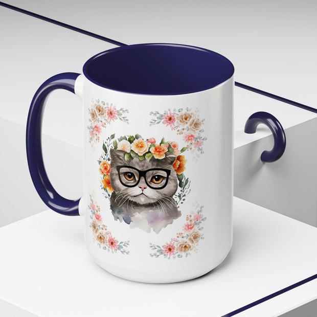 Geeky Goddess Gray Cat Accent Coffee Mug