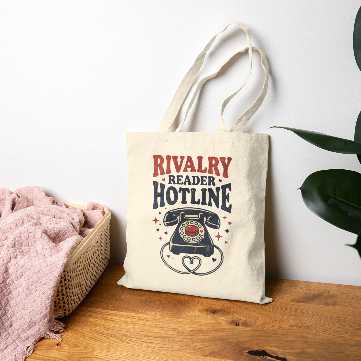 Rivalry Reader Hotline Tote Bag, Hockey Romance Booktok Canvas Tote, Sports Romance Reader Gift Bag
