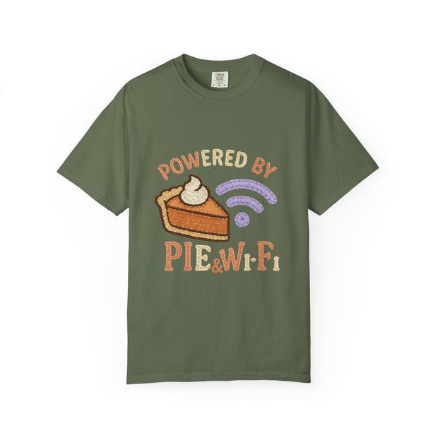 Powered by Pie and Wi-Fi T-Shirt, Funny Unisex Tee, Gift for Pie Lovers, Tech Enthusiasts, Perfect for Holidays and Parties