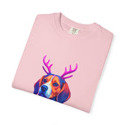 Neon Beagle in Reindeer Antlers T-Shirt | Christmas Dog Sweater Design
