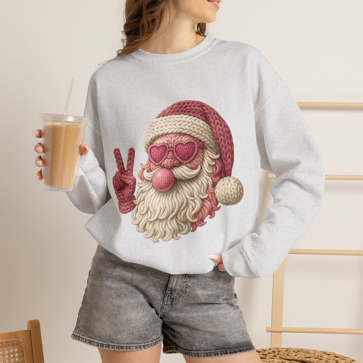 Pink Sunglasses Peace Sign Santa Sweatshirt | Retro Holiday Cozy