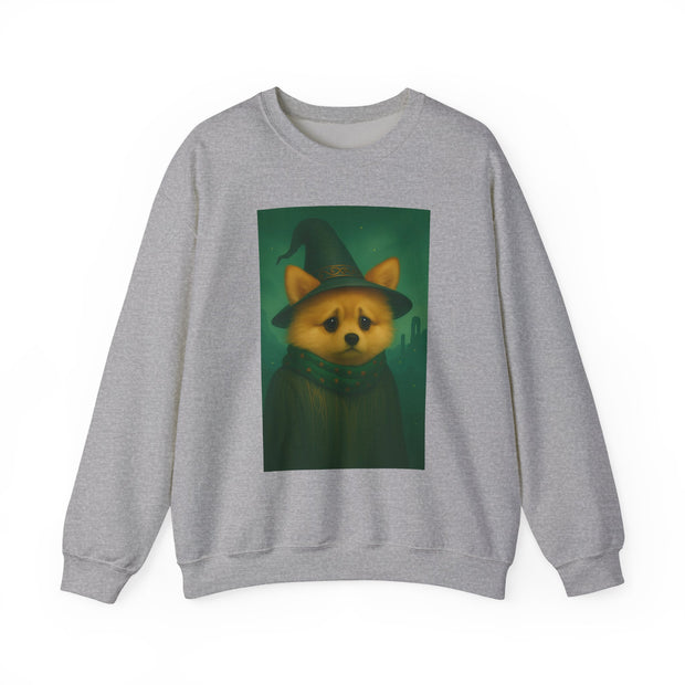 Cozy Witch Pomeranian Dog Sweatshirt, Animal Lover Sweatshirt, Halloween Apparel, Unisex Crewneck, Gift for Dog Mom