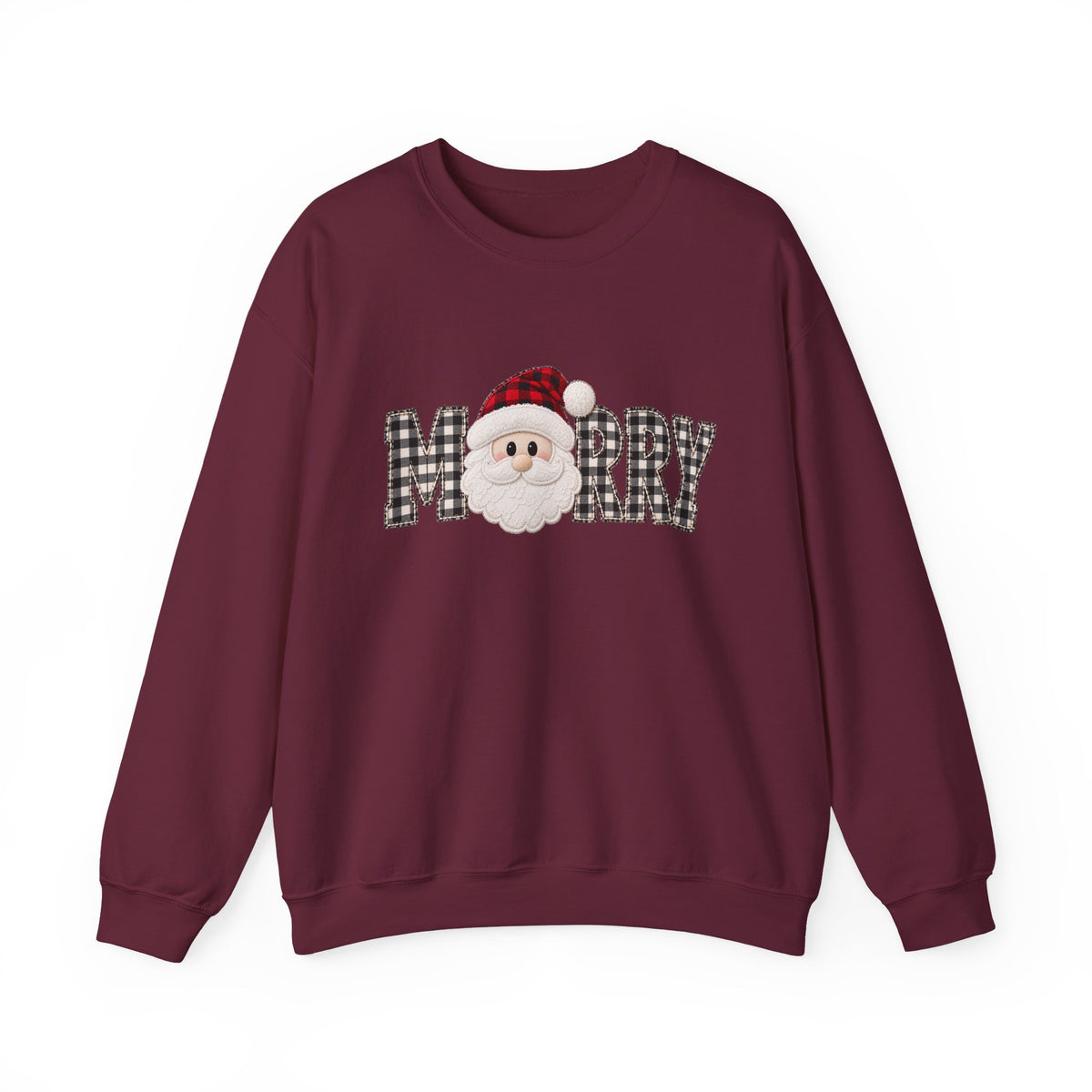 Merry Christmas Sweatshirt, Santa Christmas Crewneck, Plaid Holiday Sweater, Cute Santa Shirt, Cozy Christmas Gift for Her