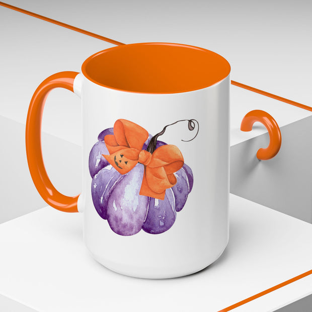 Purple Pumpkin Wrapped In A Bow Accent Coffee Mug