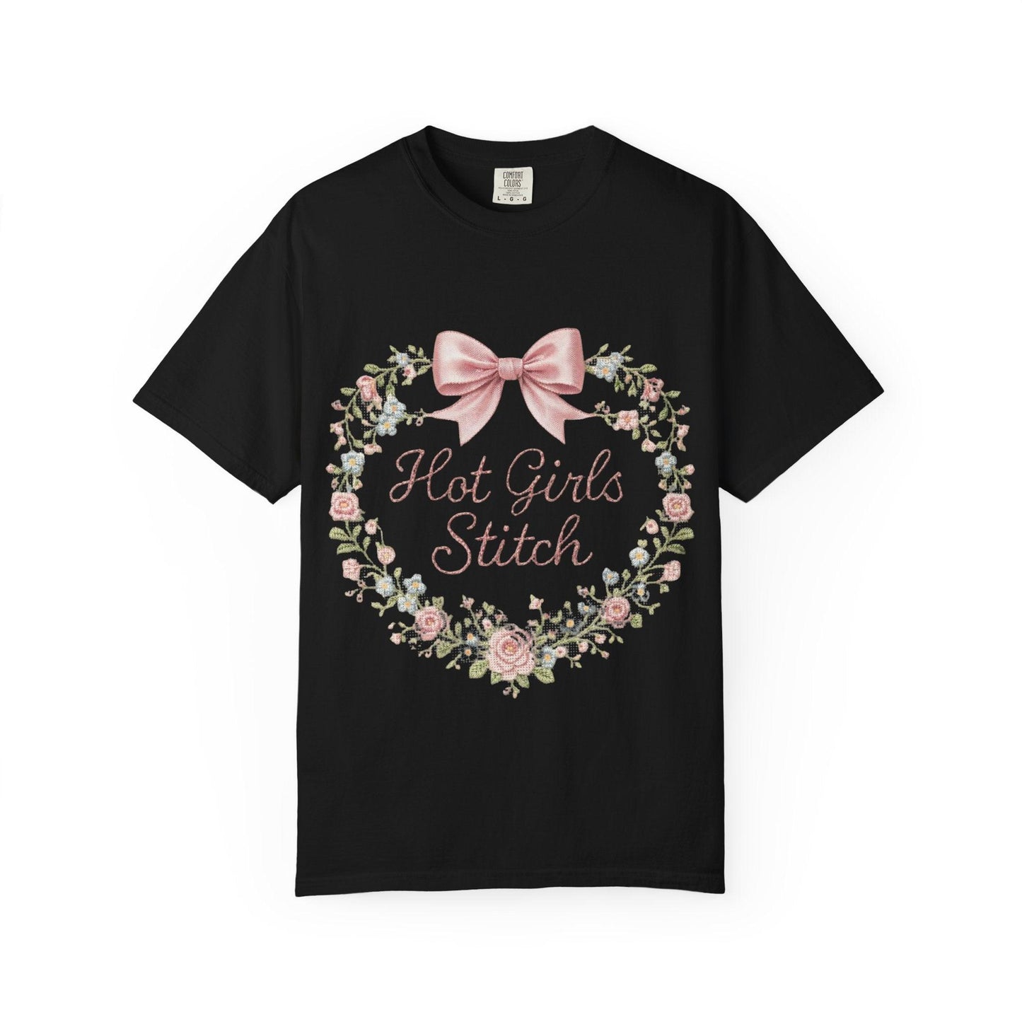 Floral Heart Wreath with Bow T-Shirt | Hot Girls Stitch