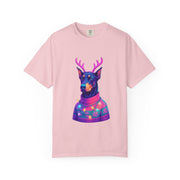 Festive Doberman Holiday T-Shirt, Christmas Shirt, Unisex Gift, Funny Pet Apparel, Cozy Winter Wear, Animal Lover Tee