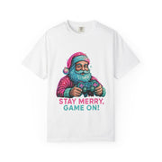 Stay Merry Game On Santa T-Shirt | Christmas Gaming Tee