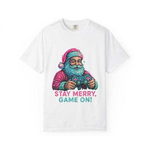 Stay Merry Game On Santa T-Shirt | Christmas Gaming Tee