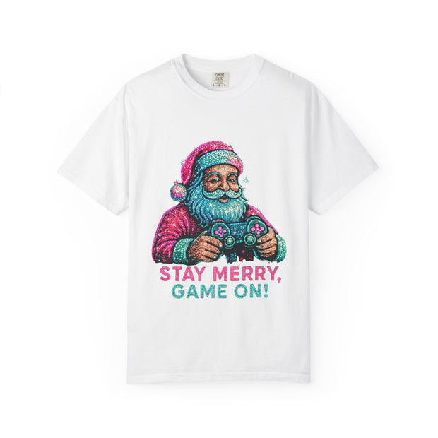 Stay Merry Game On Santa T-Shirt | Christmas Gaming Tee