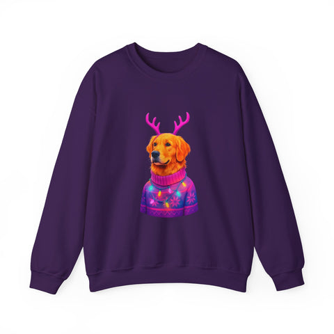 Golden Retriever in Festive Sweater Sweatshirt | Reindeer Antlers Holiday Dog