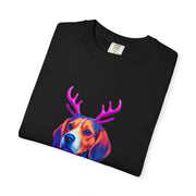 Neon Beagle in Reindeer Antlers T-Shirt | Christmas Dog Sweater Design