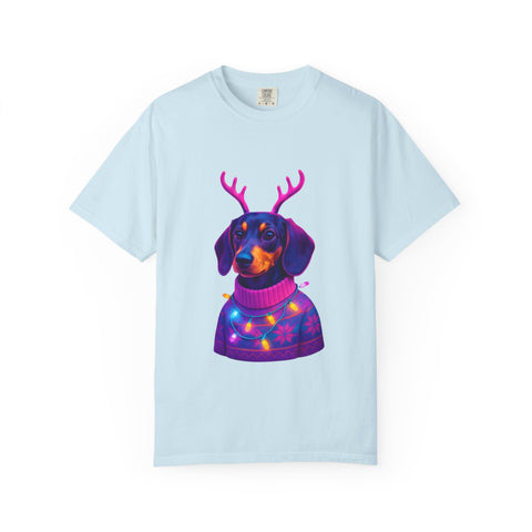 Dachshund in Reindeer Antlers T-Shirt | Christmas Sweater Lights Design