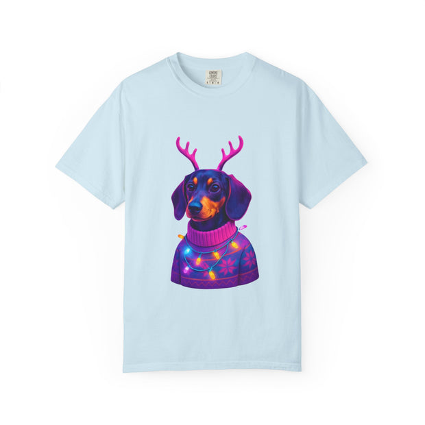 Dachshund in Reindeer Antlers T-Shirt | Christmas Sweater Lights Design