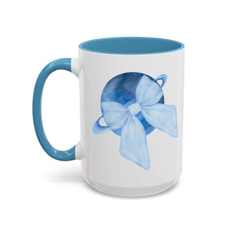 Blue Saturn Wrapped In A Blue Bow Accent Coffee Mug