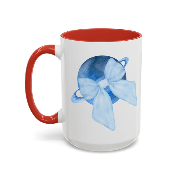 Blue Saturn Wrapped In A Blue Bow Accent Coffee Mug
