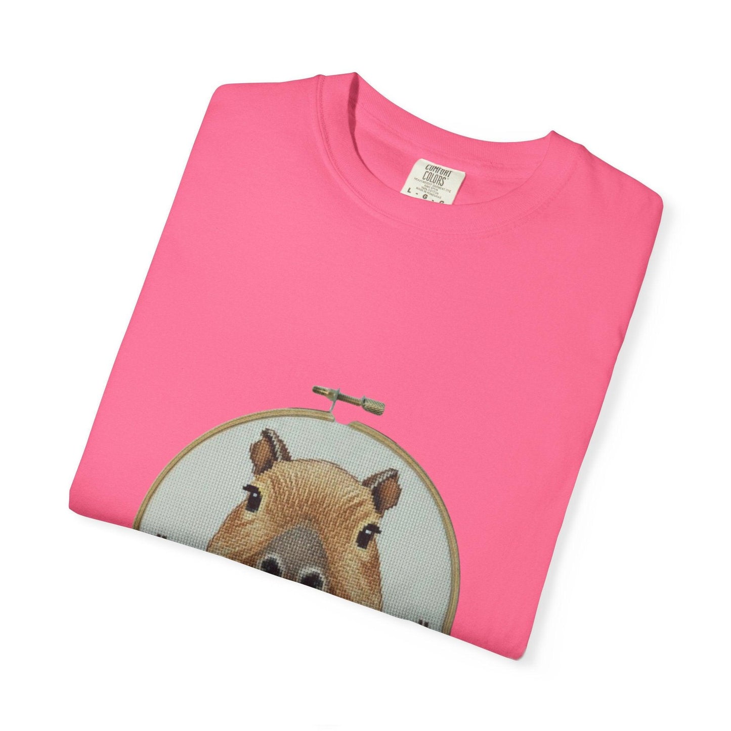 Capybara Portrait T-Shirt | Floral Embroidery Hoop Design