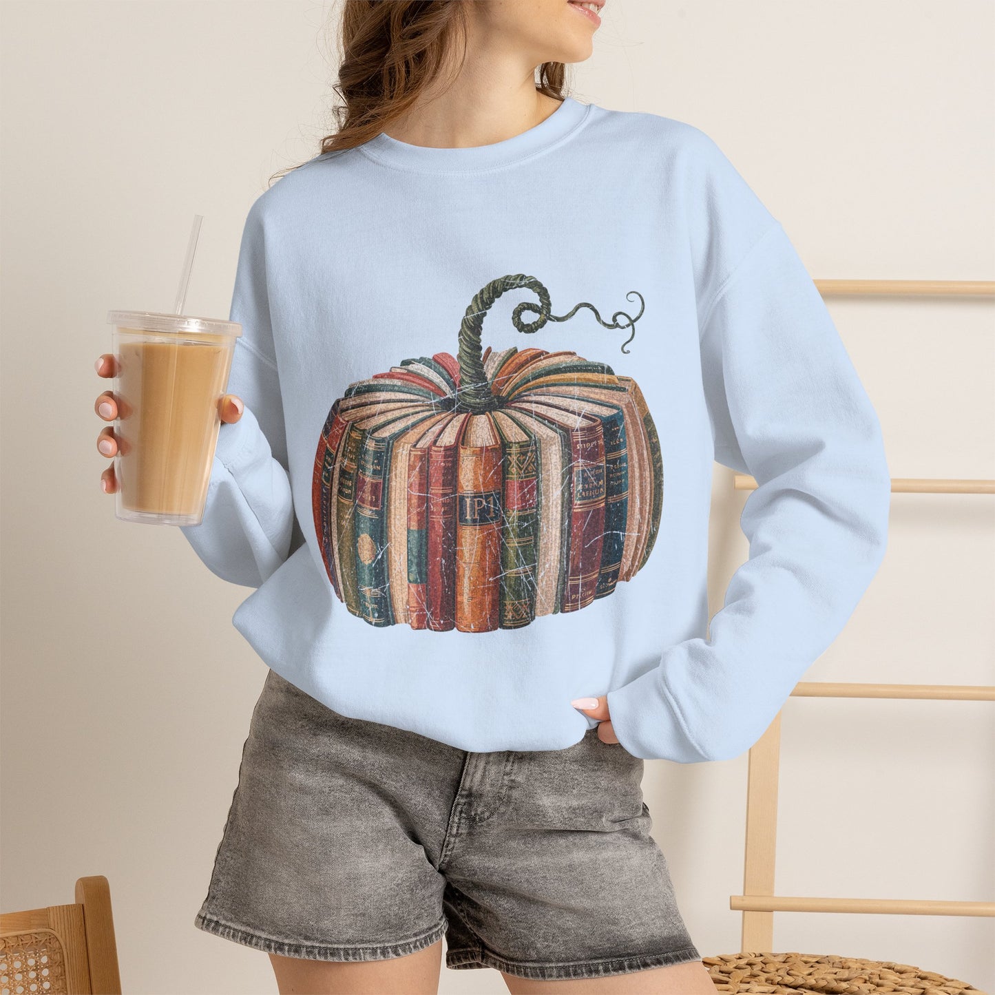 Patchwork Pumpkin Crewneck Sweatshirt | Fall Plaid Pumpkin Shirt