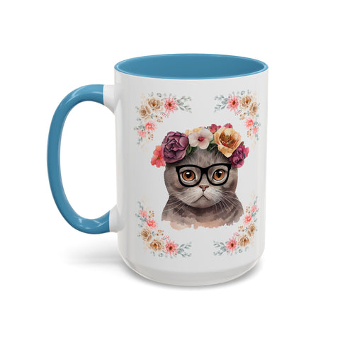 Geeky Goddess Dark Gray Cat Accent Coffee Mug
