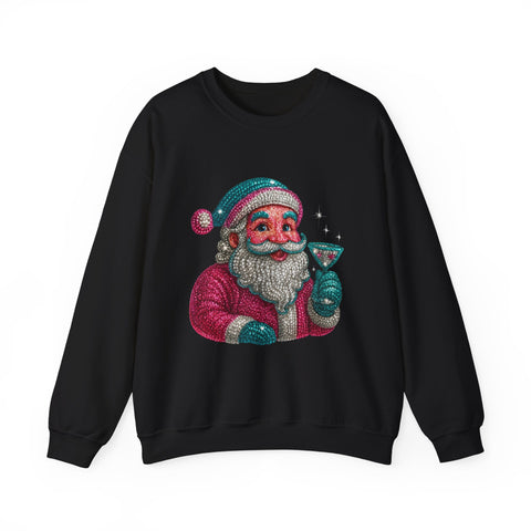 Retro Santa Holding Martini Sweatshirt | Vintage Christmas Crewneck