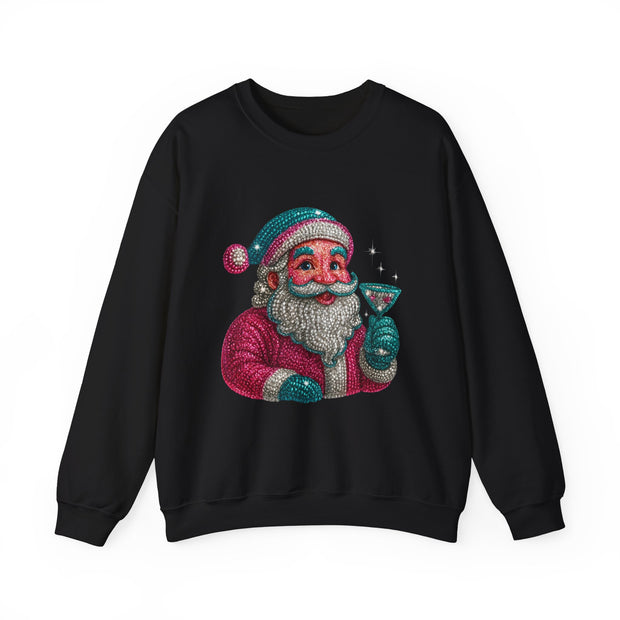 Retro Santa Holding Martini Sweatshirt | Vintage Christmas Crewneck