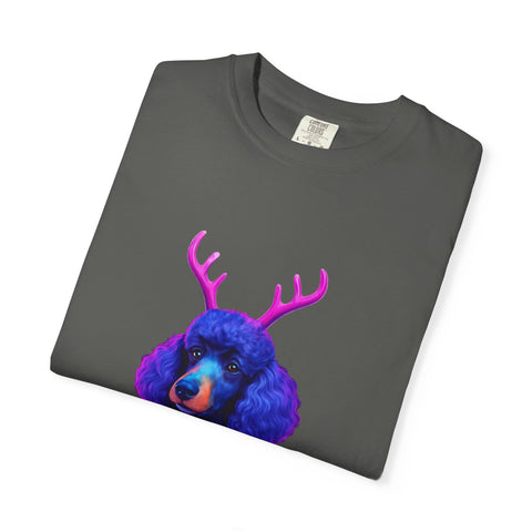 Poodle with Antlers in Light-Up Sweater T-Shirt | Neon Holiday Dog Design