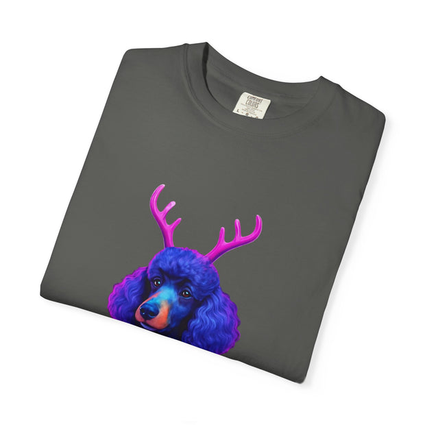 Poodle with Antlers in Light-Up Sweater T-Shirt | Neon Holiday Dog Design