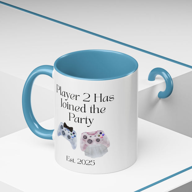 'Player 2 Has Joined The Party' 'Est. 2025' Accent Coffee Mug