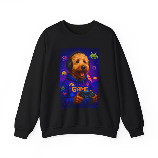 Gaming Golden Doodle Illustration Crewneck Sweatshirt | Retro Arcade Gamer