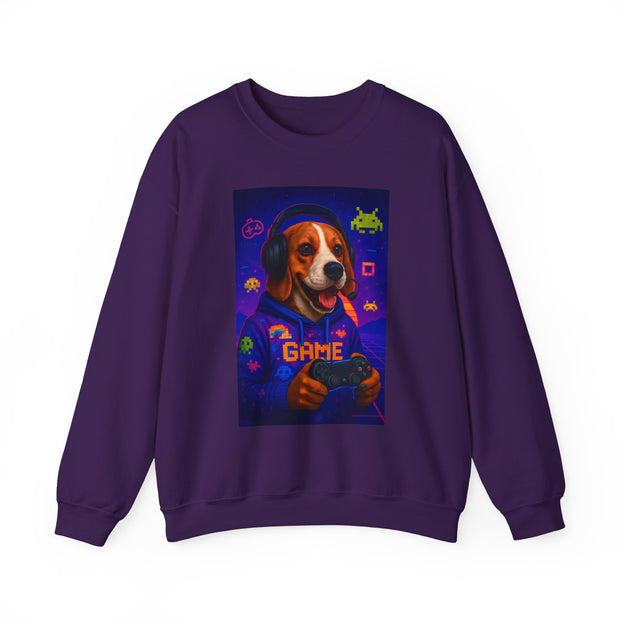 Game On Beagle Sweatshirt, Gamer Gift, Cute Pet Sweatshirt, Video Game Crewneck, Unique Dog Lover Apparel