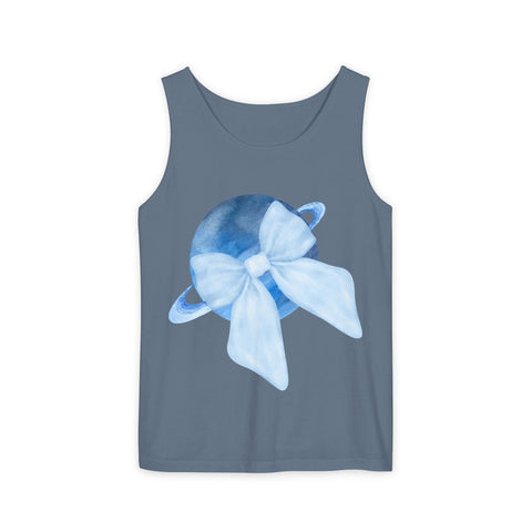 Blue Saturn Wrapped In Blue Bow Unisex Tank Top